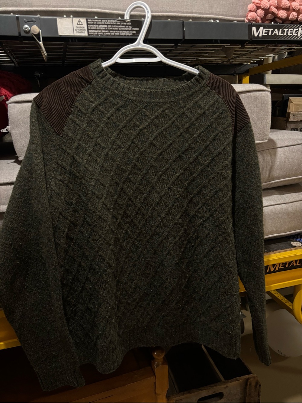 Men's Olive Crewneck Cable Knit Sweater